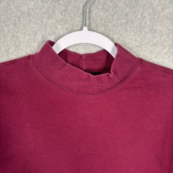 Lands End Turtleneck Women Medium Tall Burgundy Cotton Mock Shirt Base Layer - Picture 8 of 12